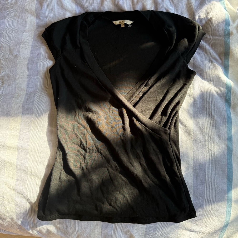 RW&CO. black wrap top shirt aesthetic y2k 2000s coquette feminine girly